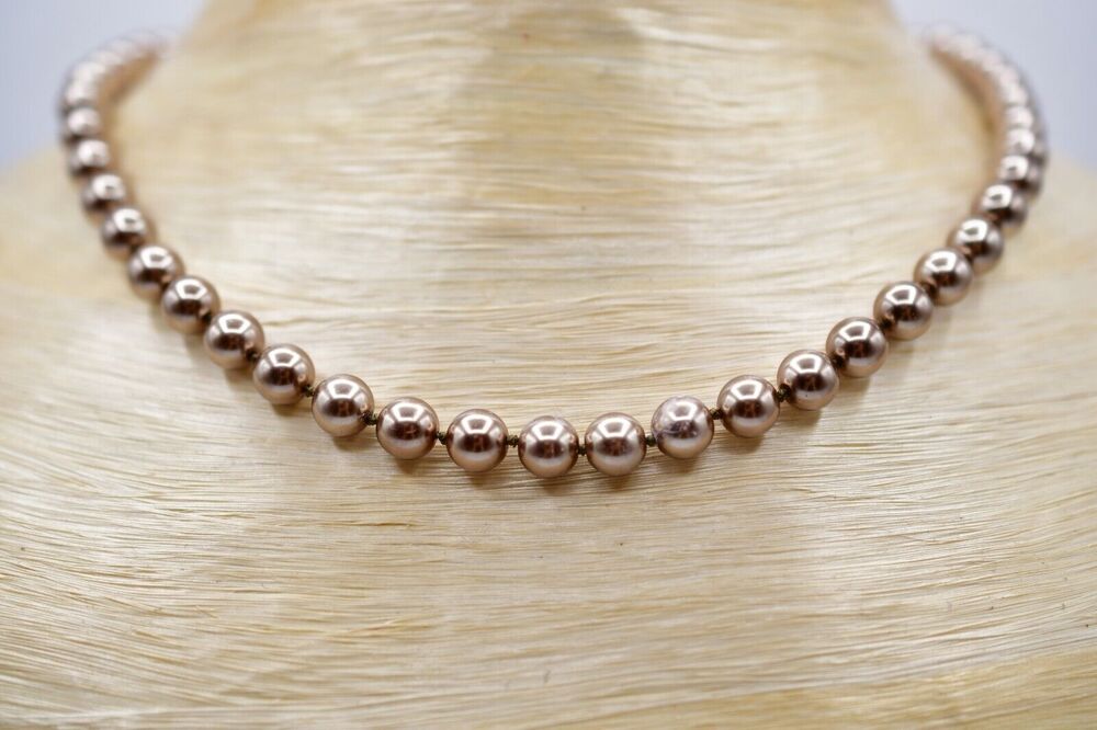 Kissaka Vintage Collar Necklace Imitation Pearl Muave Blush Copper Tone BinK